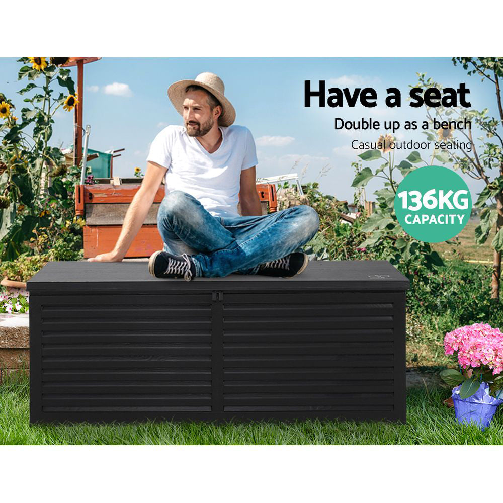 Black colour - Outdoor Storage Box 390L Container Lockable Garden Bench Shed Tools Toy All Black