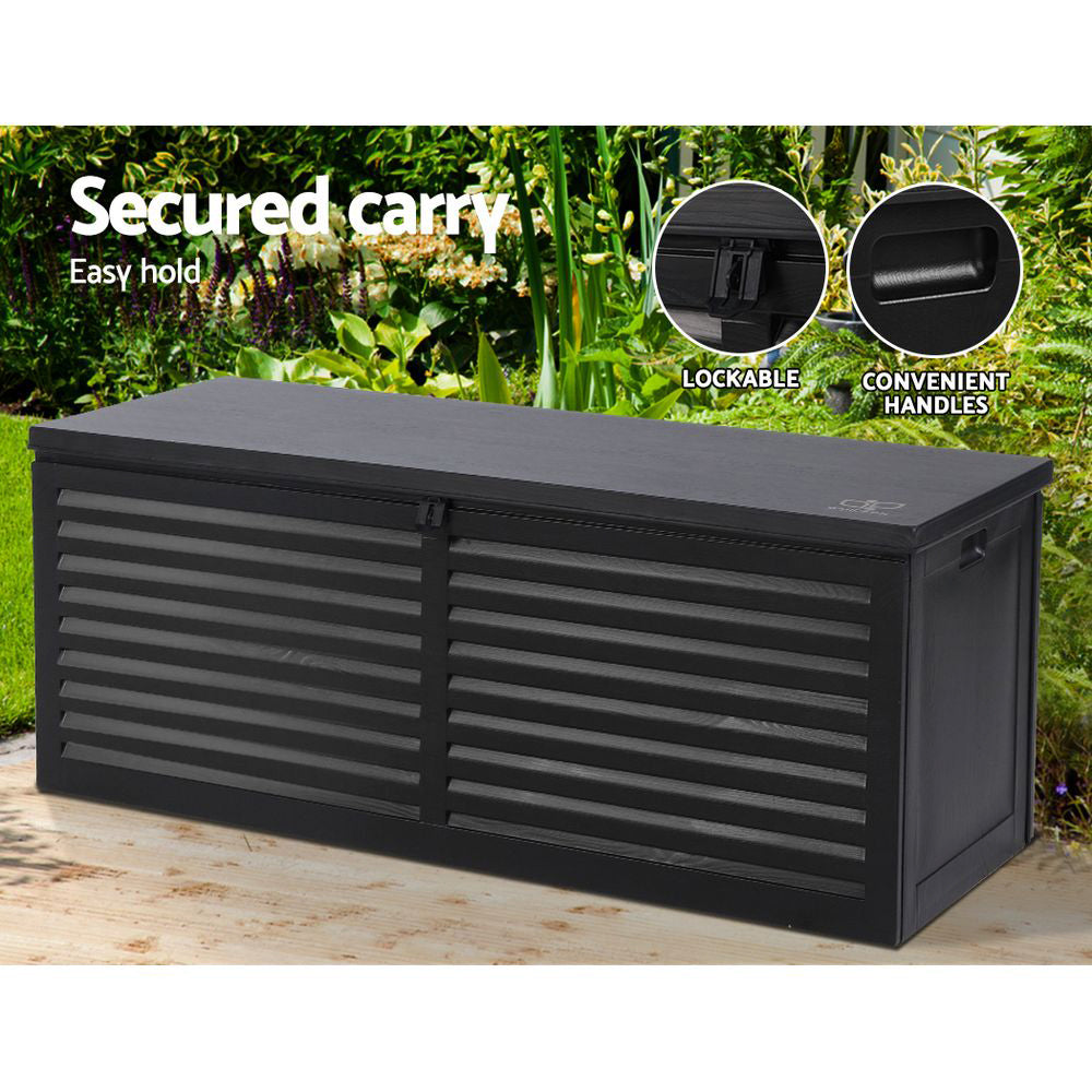 Outdoor Storage Box 390L Container Lockable Garden Bench Shed Tools Toy All Black | Outdoor Storage Boxes