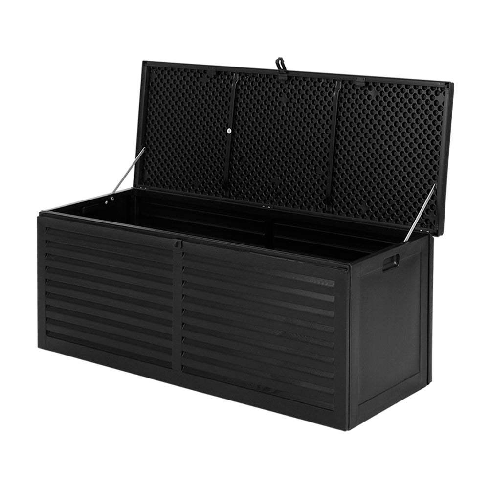 Outdoor Storage Box 390L Container Lockable Garden Bench Shed Tools Toy All Black | Black colour