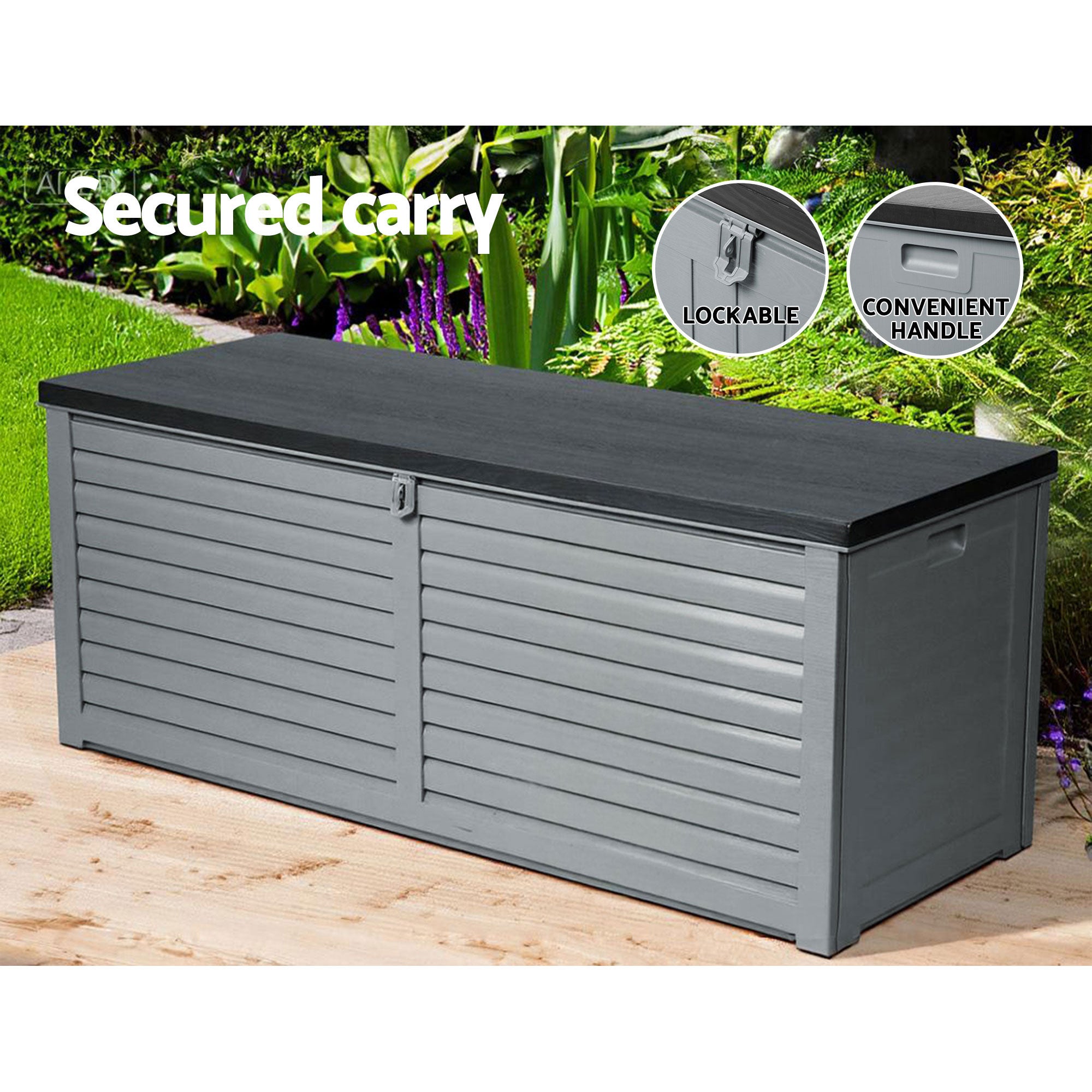Outdoor Storage Box 390L Container Lockable Garden Bench Tools Toy Shed Black