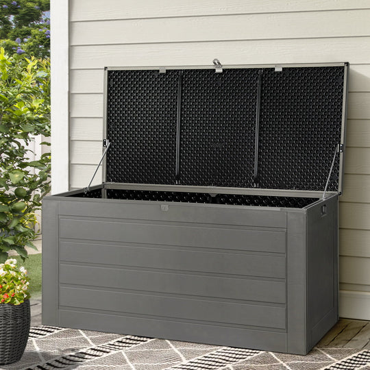 Outdoor Storage Box 680L Container Lockable Garden Bench Tool Shed Black | Black colour