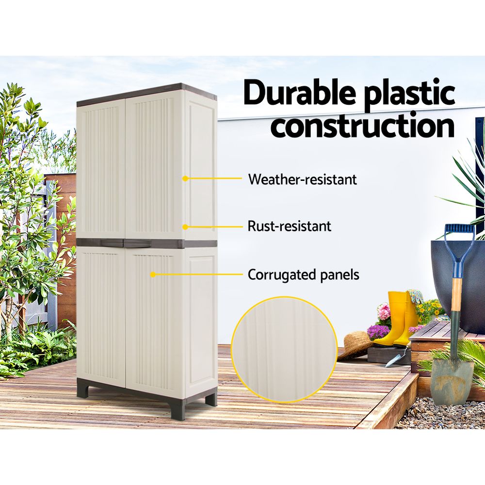 173Cm Outdoor Storage Cabinet Box Lockable Cupboard Sheds Garage Beige