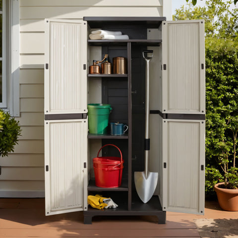 173Cm Outdoor Storage Cabinet Box Lockable Cupboard Sheds Garage Beige