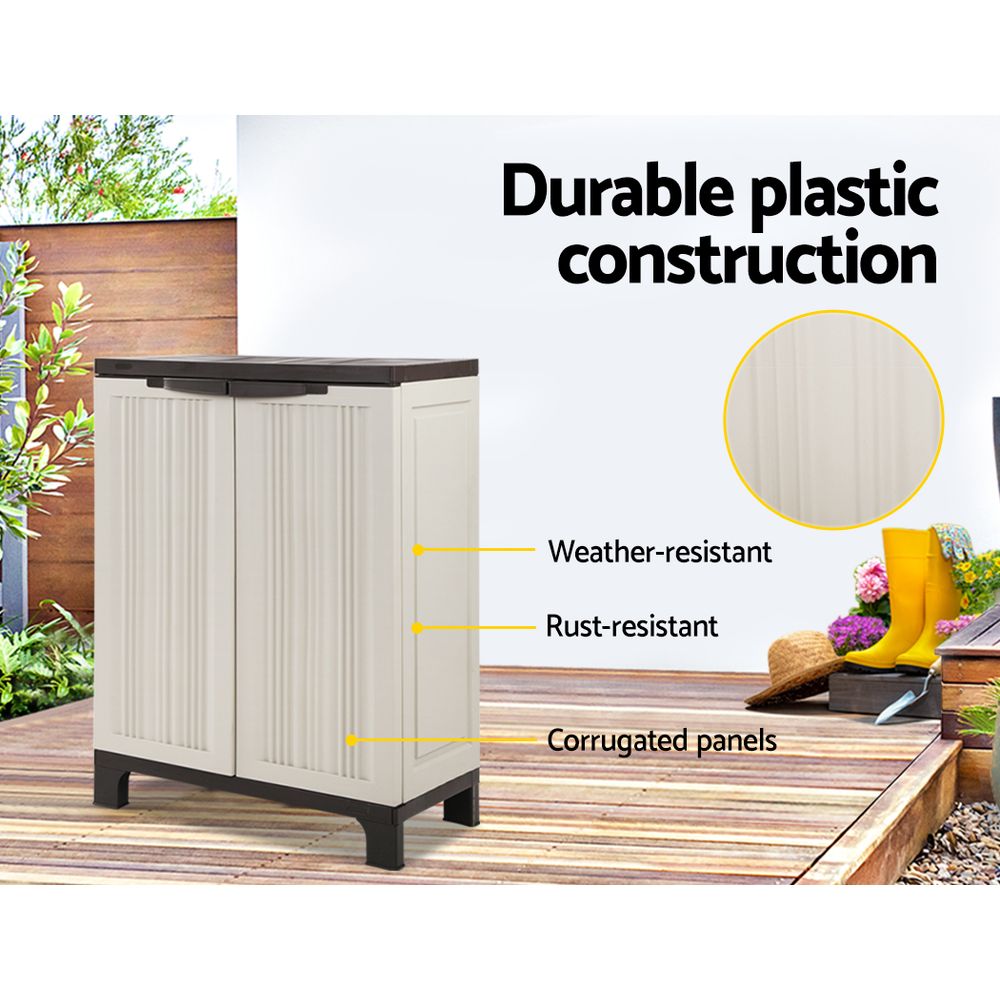 92cm Outdoor Storage Cabinet Lockable Cupboard Garage Shed Beige