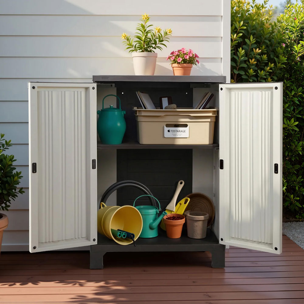 92cm Outdoor Storage Cabinet Lockable Cupboard Garage Shed Beige