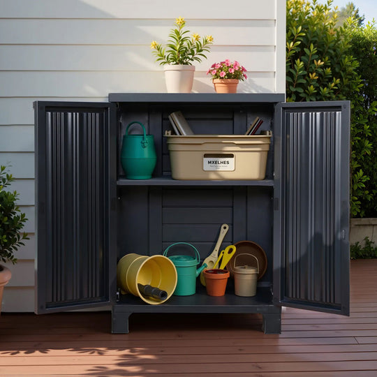 92Cm Outdoor Storage Cabinet Box Lockable Cupboard Sheds Garage Black, Black colour