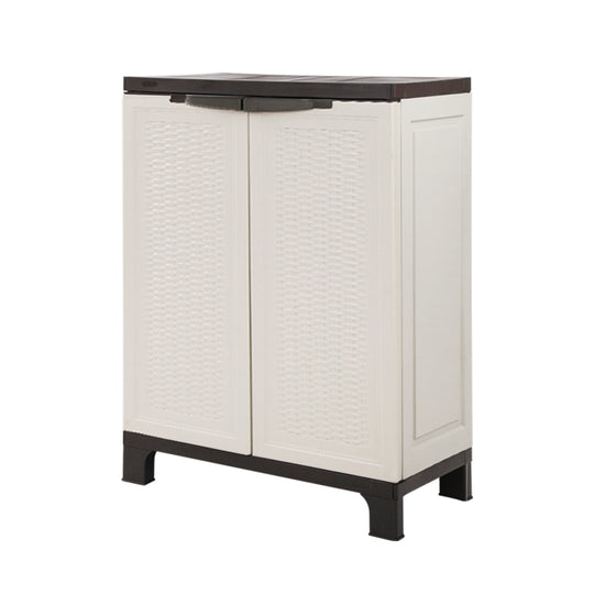 92Cm Outdoor Storage Cabinet Box Lockable Cupboard Sheds Rattan Beige with Rattan finish