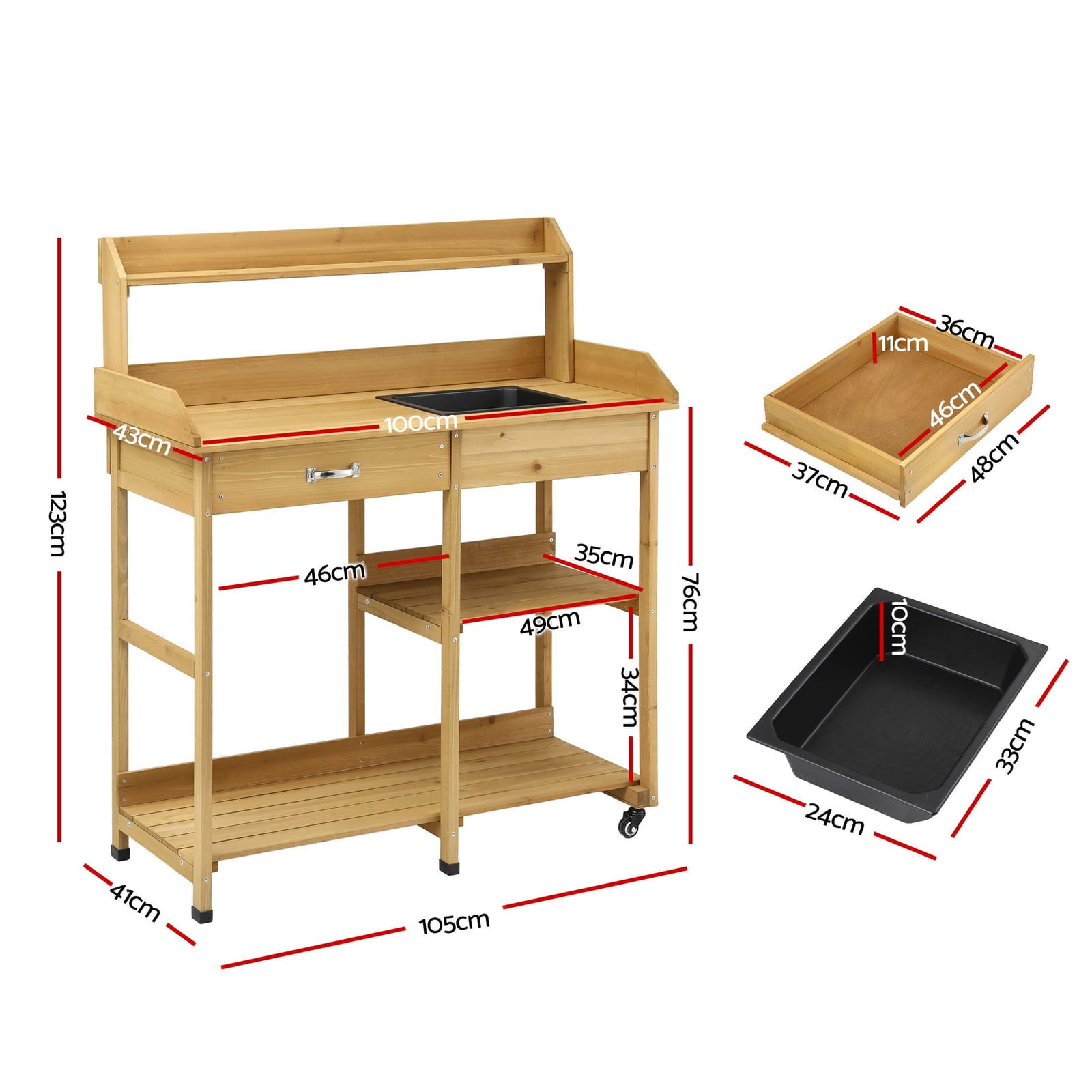 Outdoor Potting Bench Natural 105x41x123cm