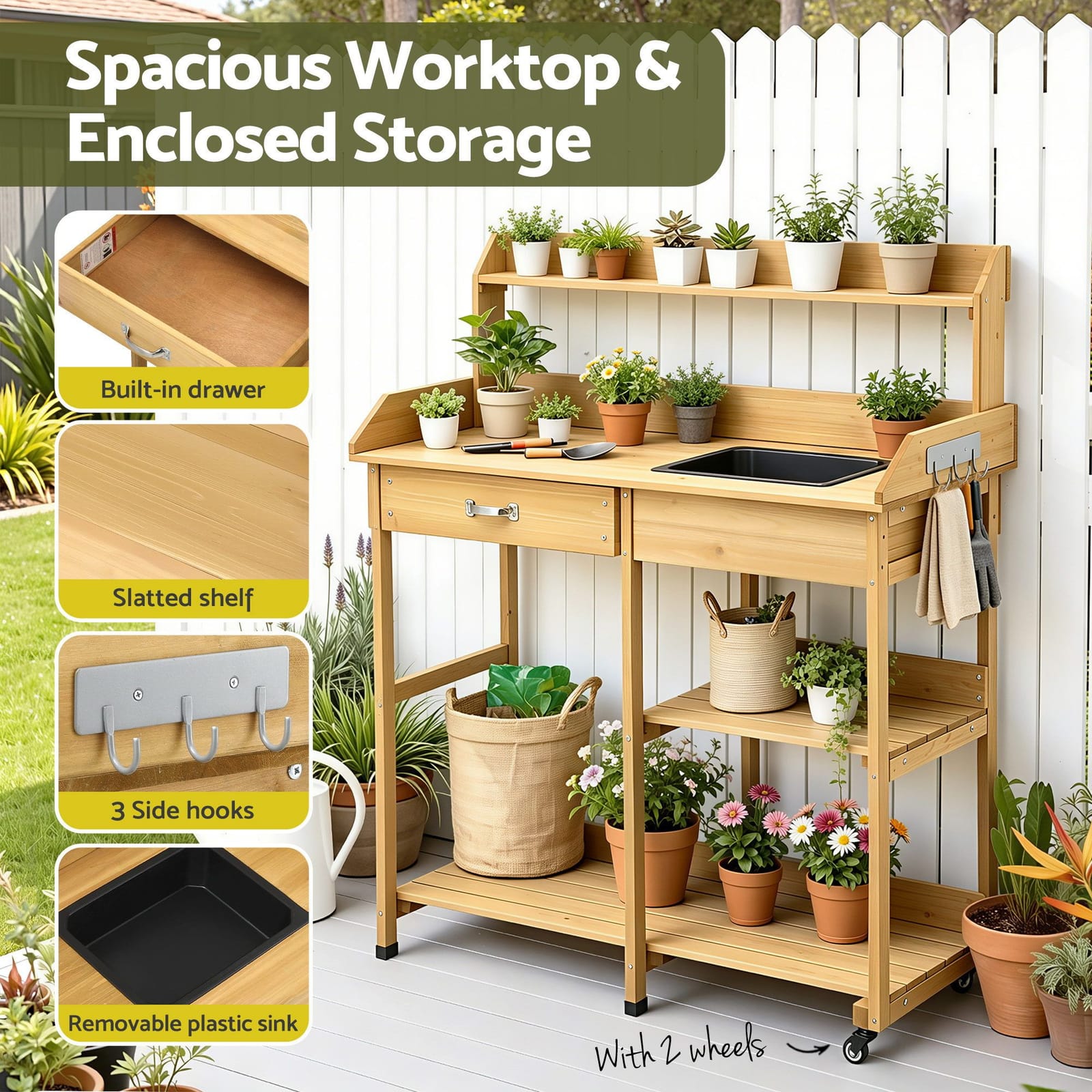 Outdoor Potting Bench Natural 105x41x123cm