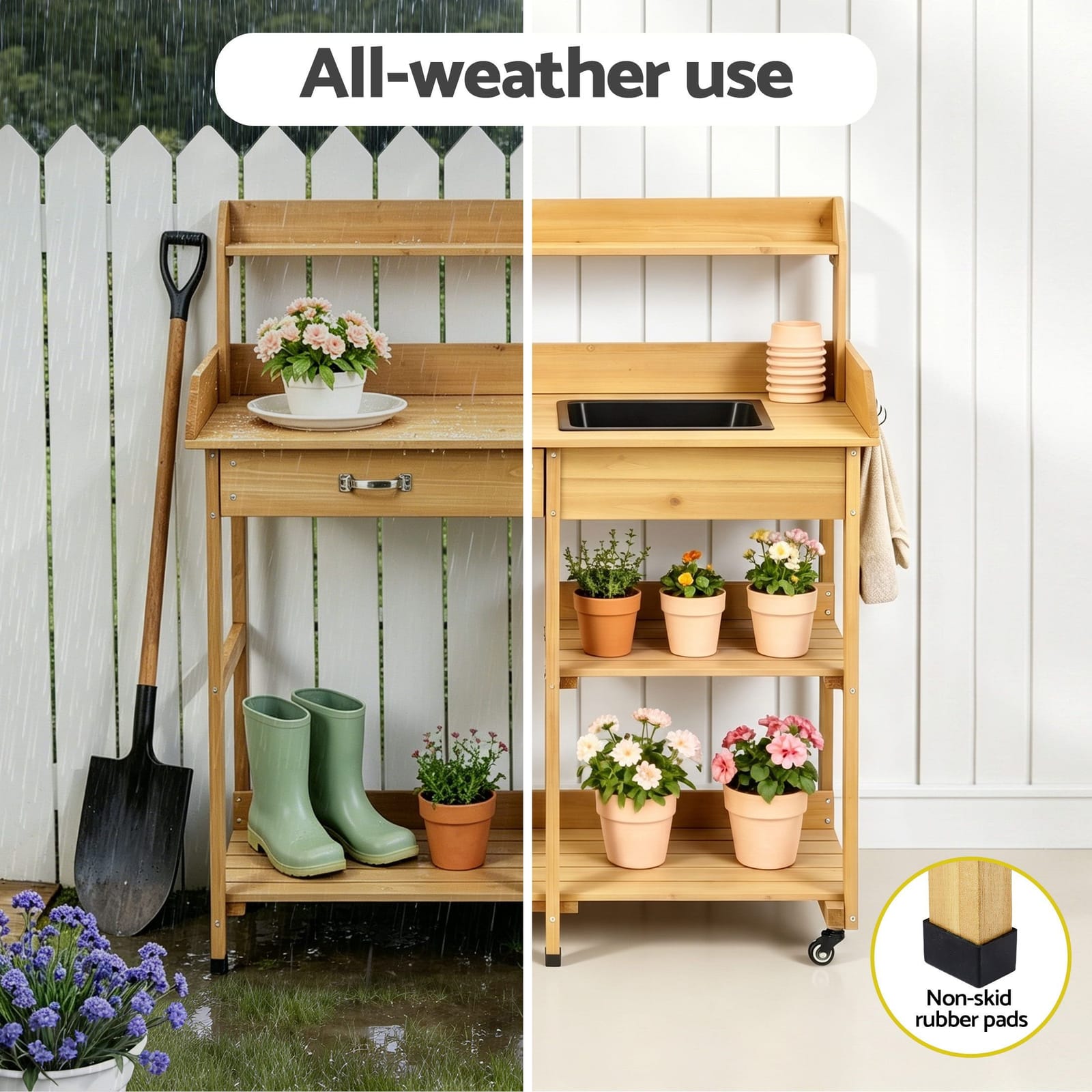 Outdoor Potting Bench Natural 105x41x123cm