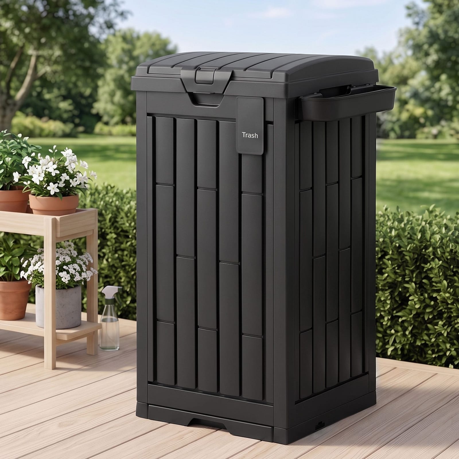 Outdoor Trash Can Large Black 40.5x40.5x88cm