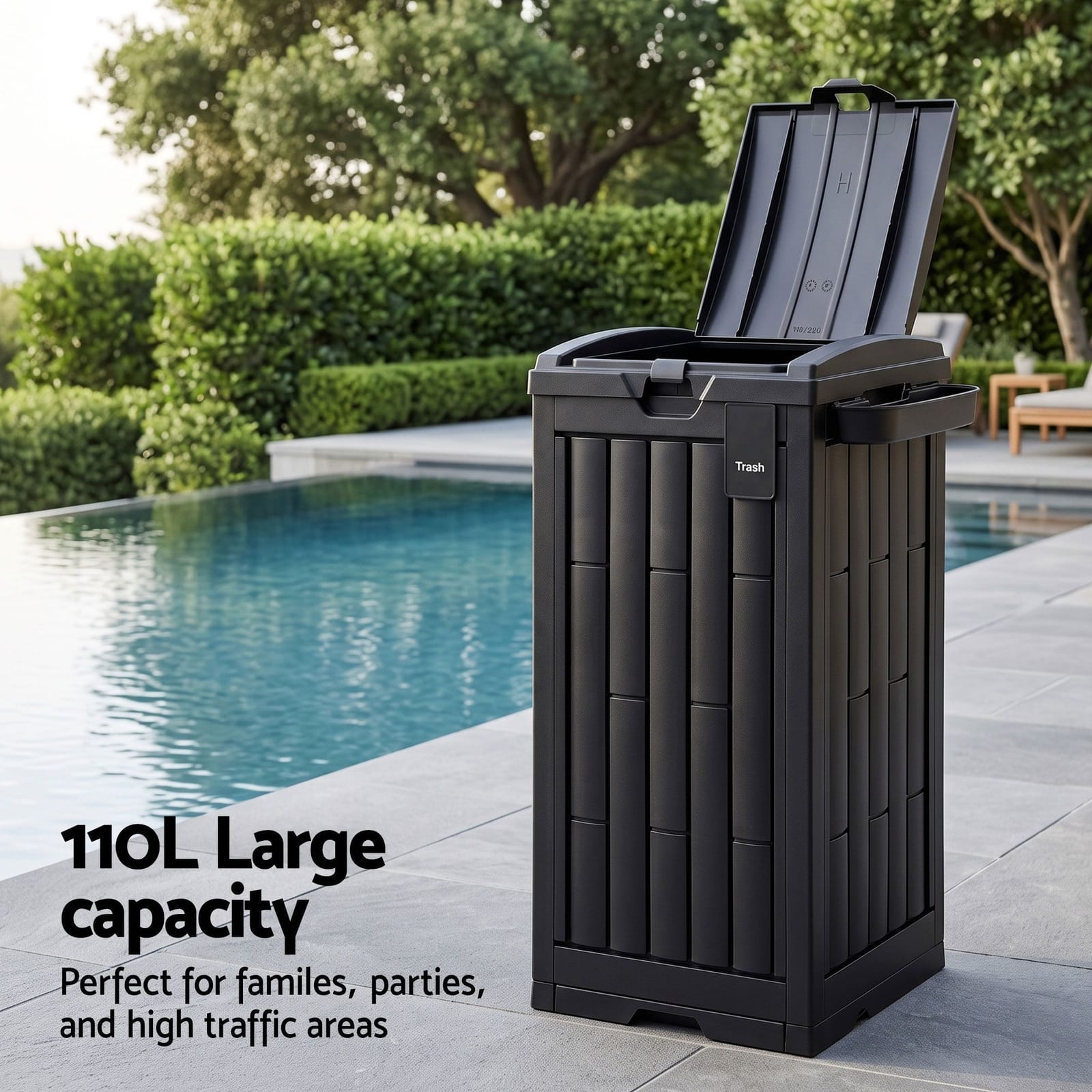 Outdoor Trash Can Large Black 40.5x40.5x88cm