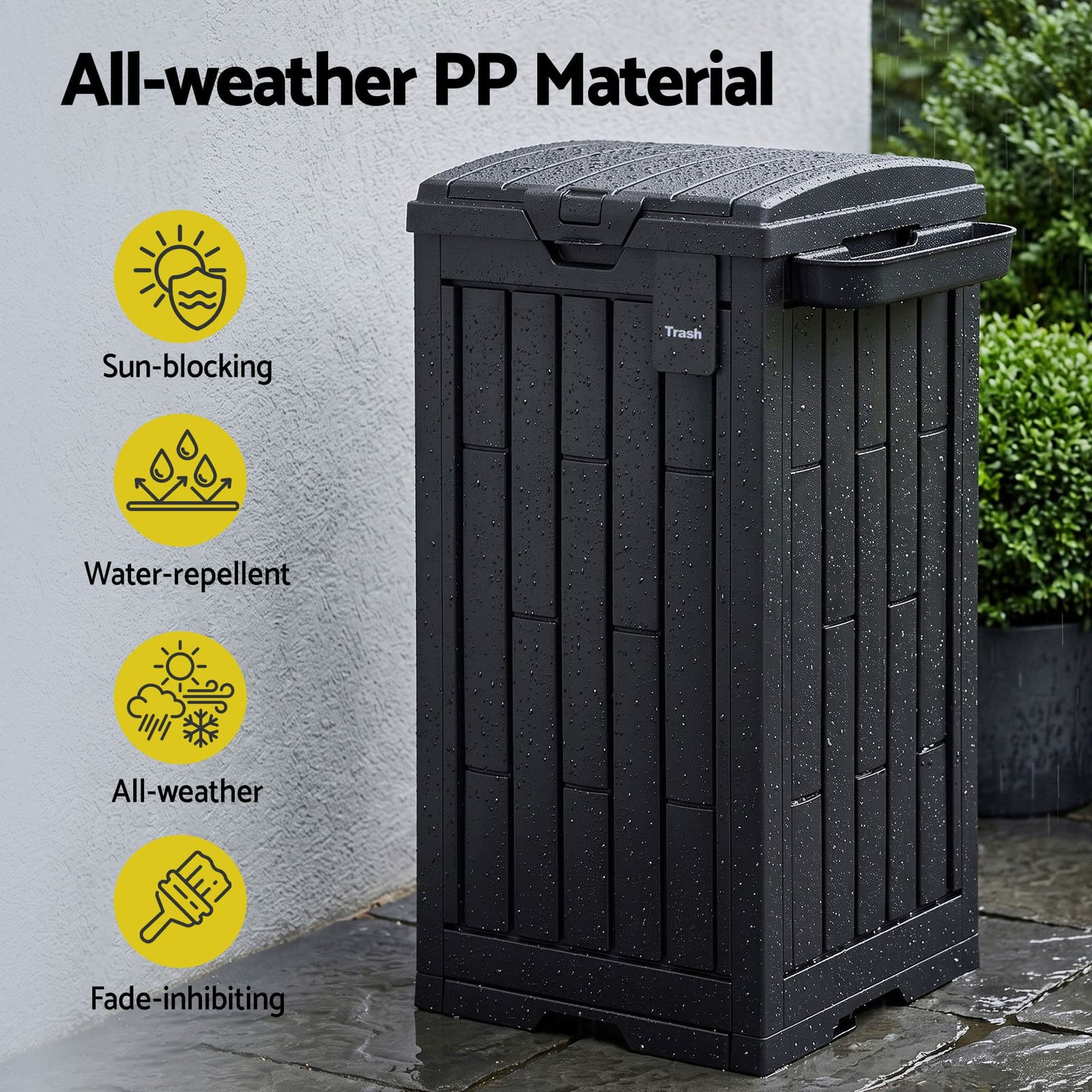 Outdoor Trash Can Large Black 40.5x40.5x88cm