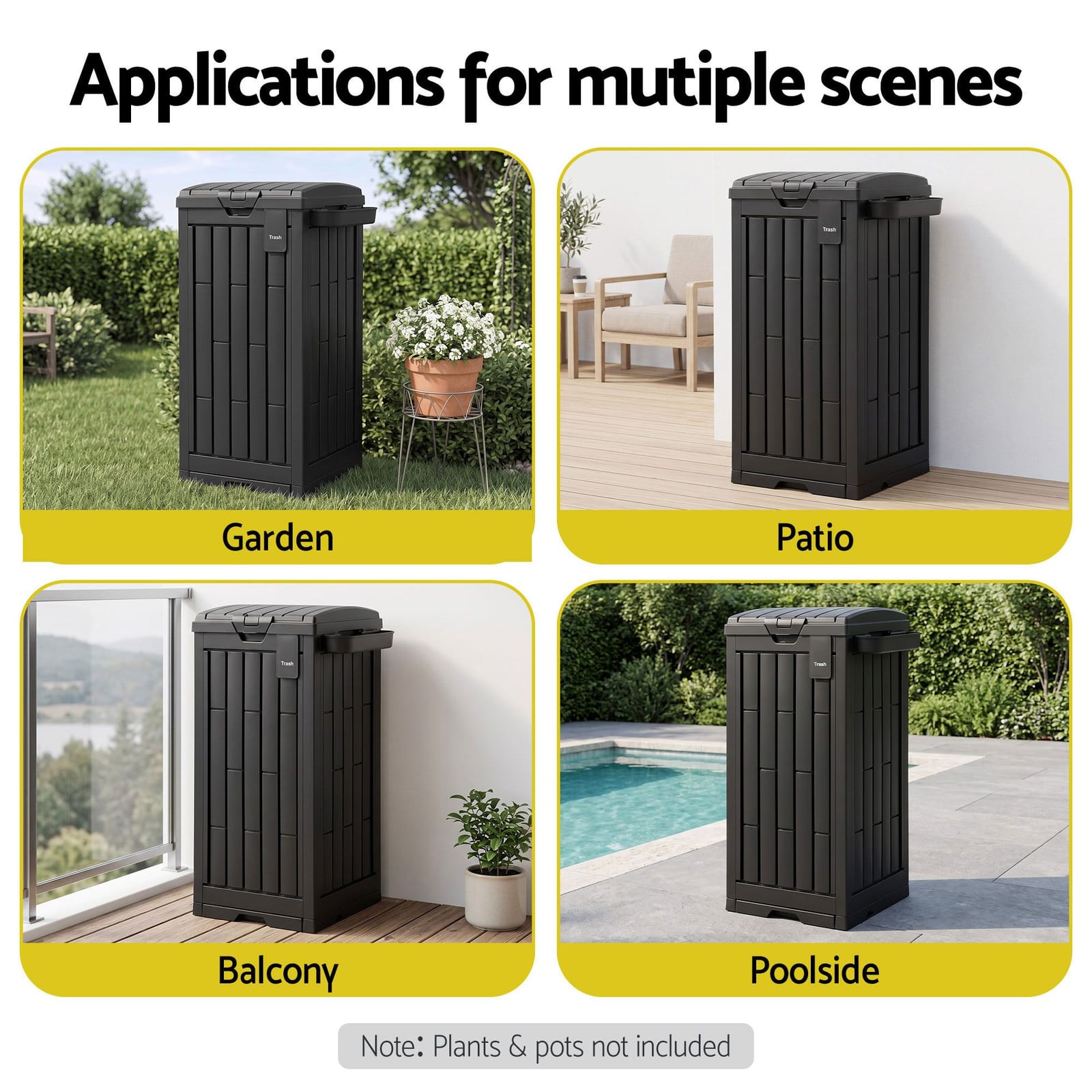 Outdoor Trash Can Large Black 40.5x40.5x88cm