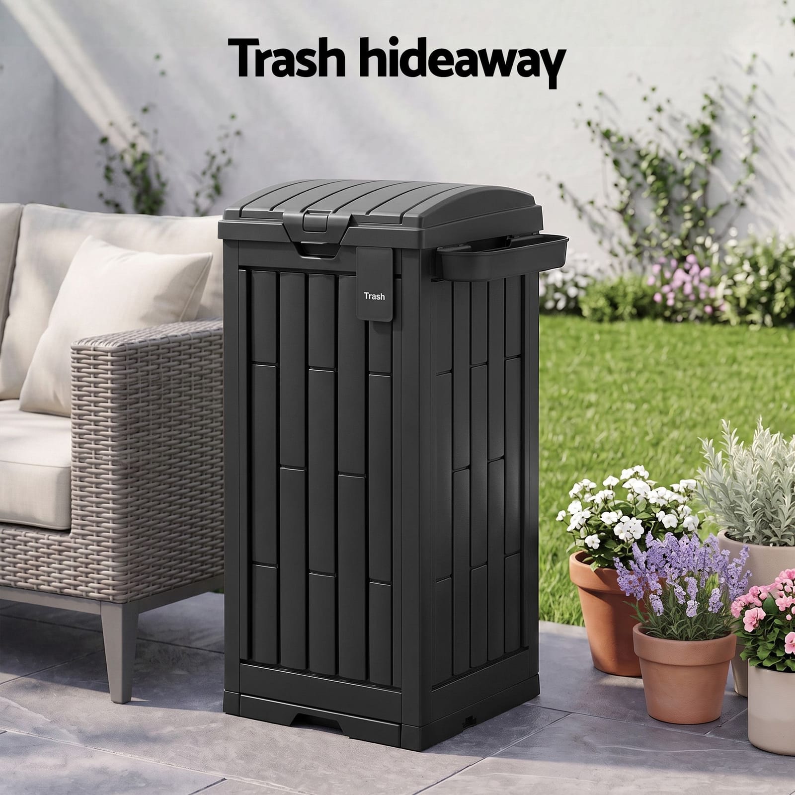 Outdoor Trash Can Large Black 40.5x40.5x88cm