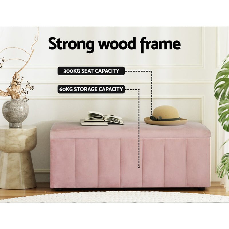 Ottomans & Footstools - Storage Ottoman Blanket Box 103cm Velvet Pink