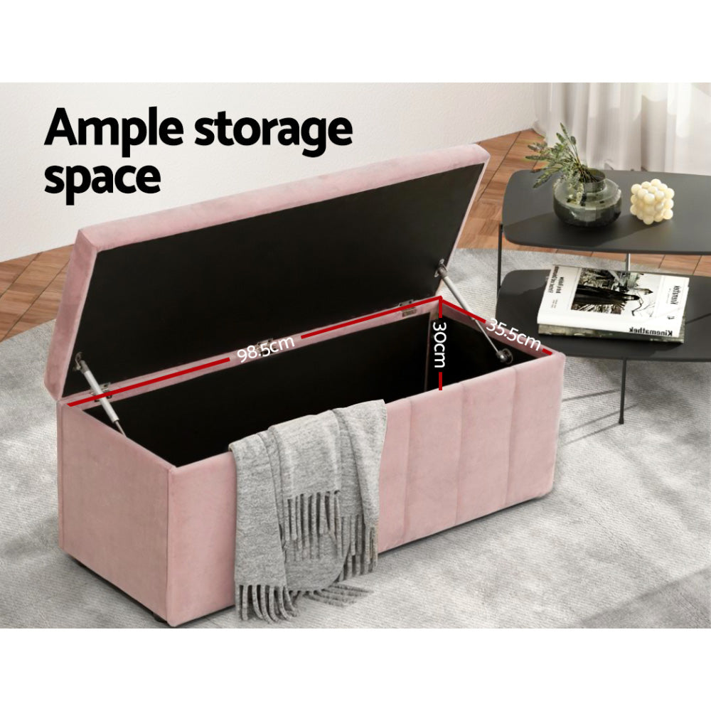 Storage Ottoman Blanket Box 103cm Velvet Pink