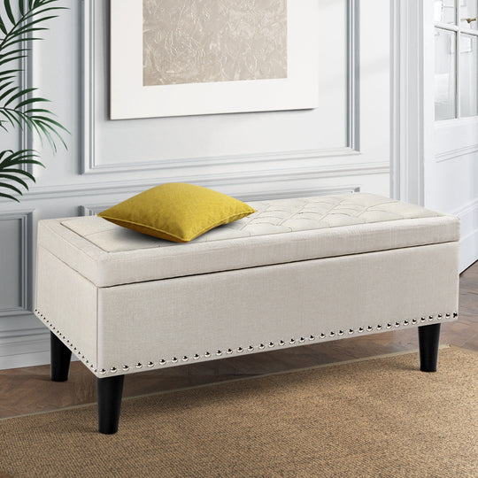 Ottomans & Footstools - Storage Ottoman Blanket Box 96cm Linen Taupe