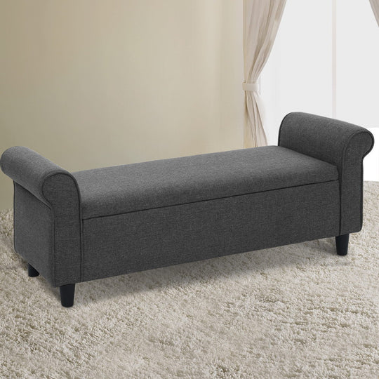 Storage Ottoman Blanket Box 125cm Arm Linen Grey - Artiss Fabric Foot Stool