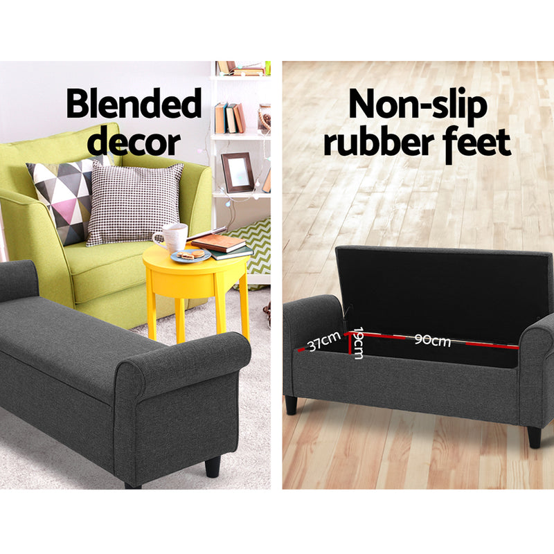 Storage Ottoman Blanket Box 125cm Arm Linen Grey | 125Cm