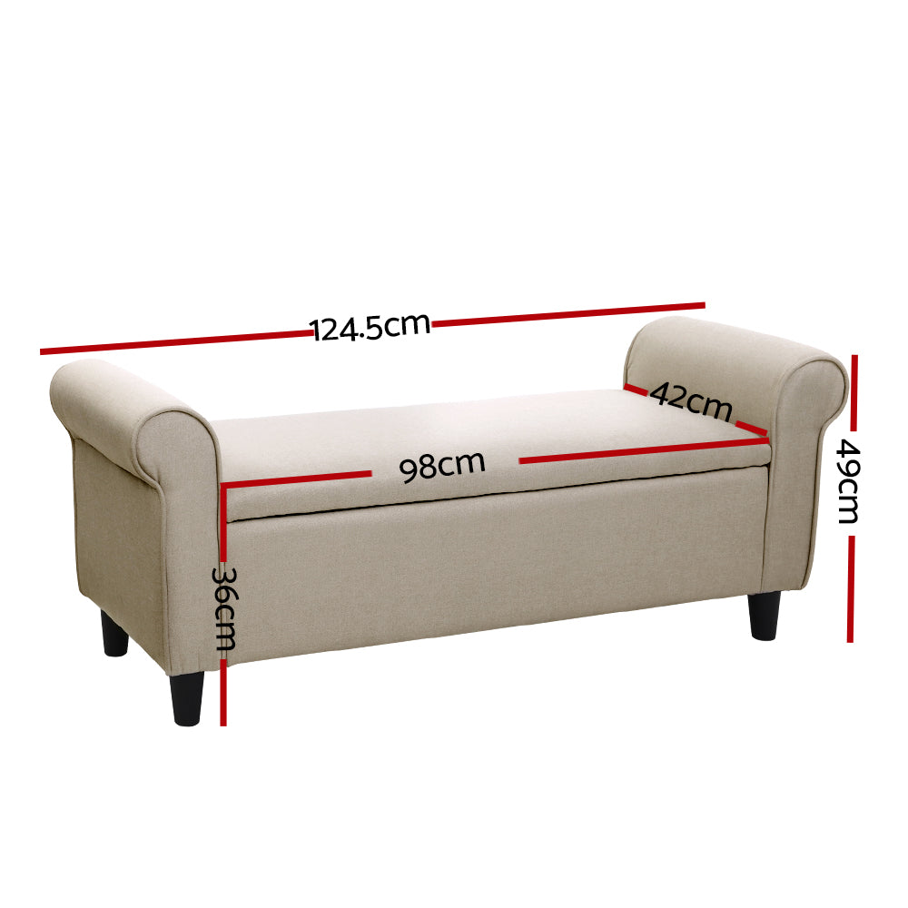 Storage Ottoman Blanket Box 125cm Arm Linen Taupe