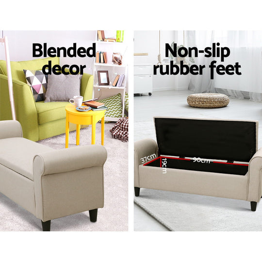 Storage Ottoman Blanket Box 125cm Arm Linen Taupe - Artiss Fabric Foot Stool