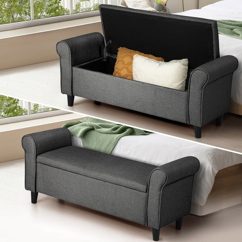 Versatile Blanket Box Foot Stool - Beige/Grey Fabric, Ottoman