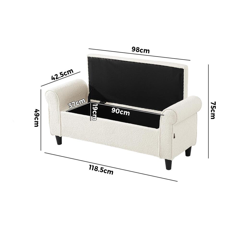 Storage Ottoman  Sherpa Fabric Large White