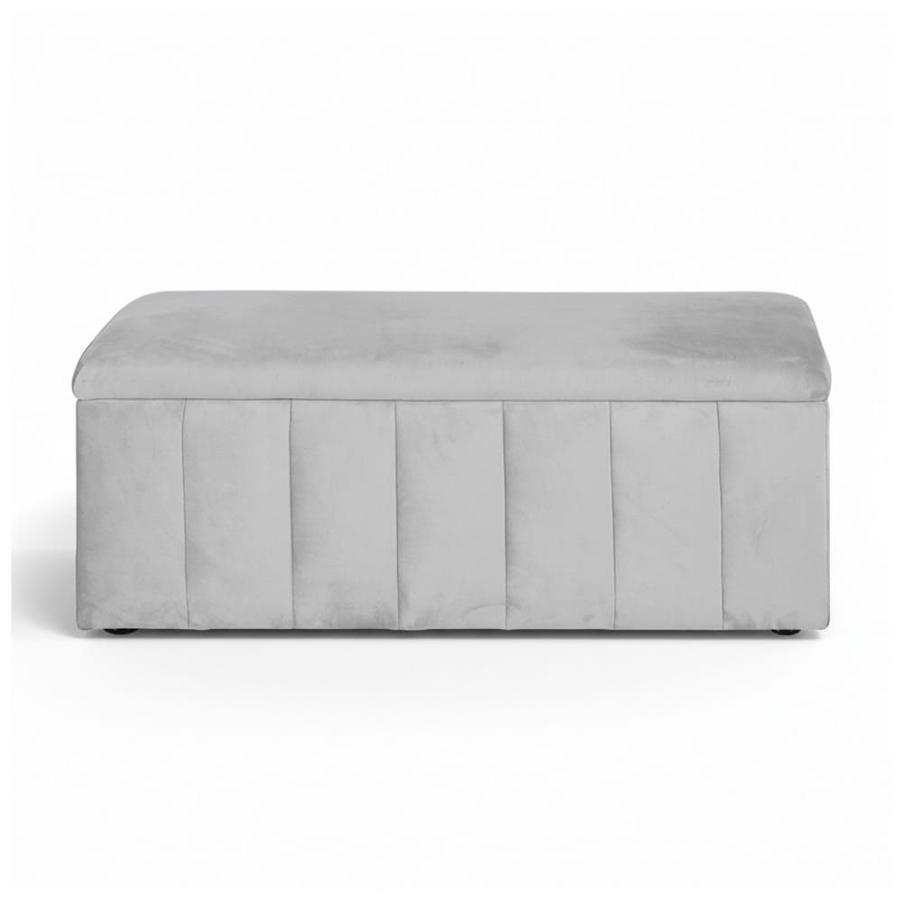 Velvet Storage Ottoman Grey 103x41.5x40cm