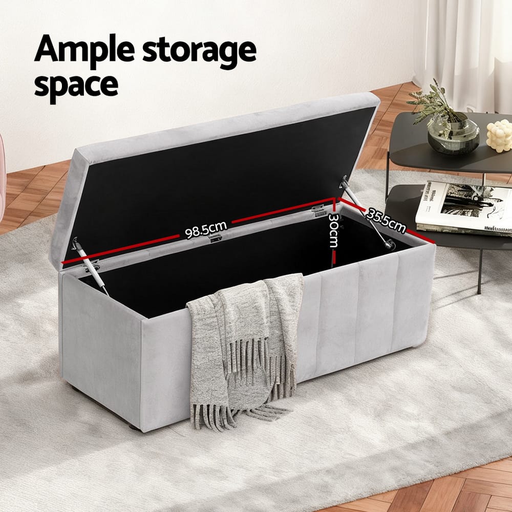 Velvet Storage Ottoman Grey 103x41.5x40cm