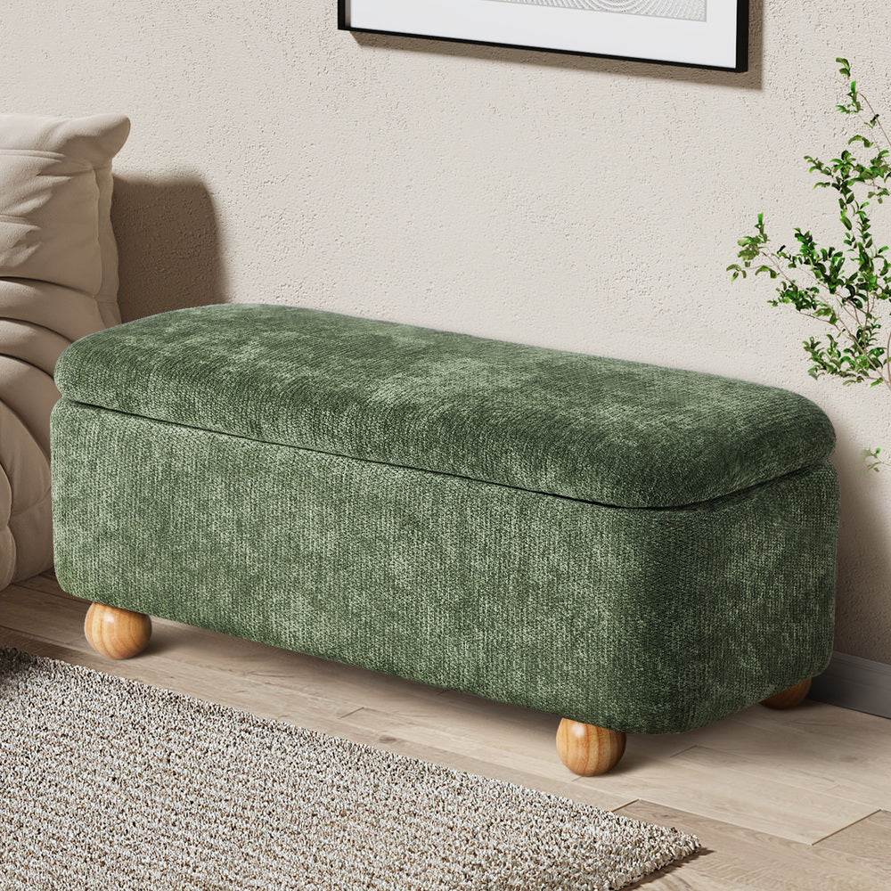 Storage Ottoman Blanket Box Bench Chenille Upholstered Ball Foot Stool