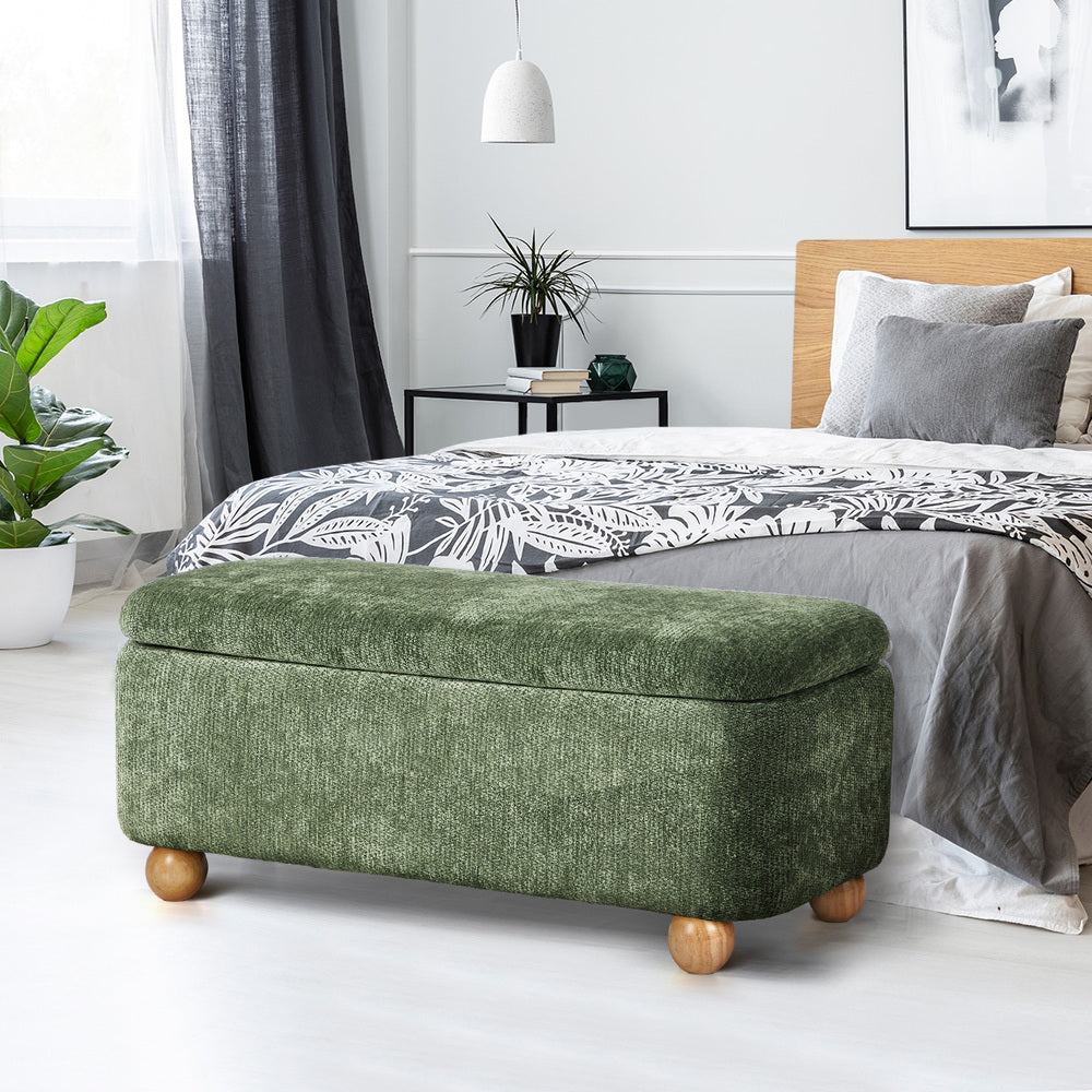 Storage Ottoman Blanket Box Bench Chenille Upholstered Ball Foot Stool