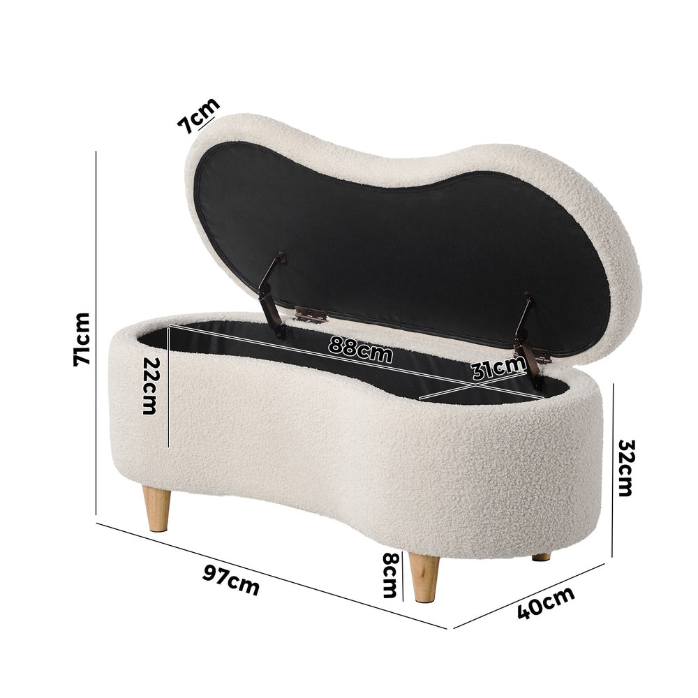 Storage Ottoman Cashew Foot Stool Teddy Boucle Chest Bench