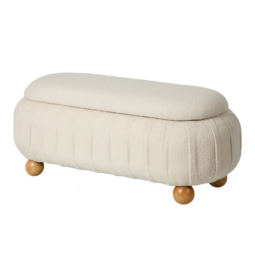 Boucle Storage Ottoman Oval Bench Beige | Simpledeals
