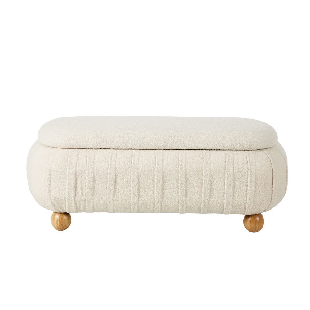 Boucle Storage Ottoman Oval Bench Beige | Simpledeals