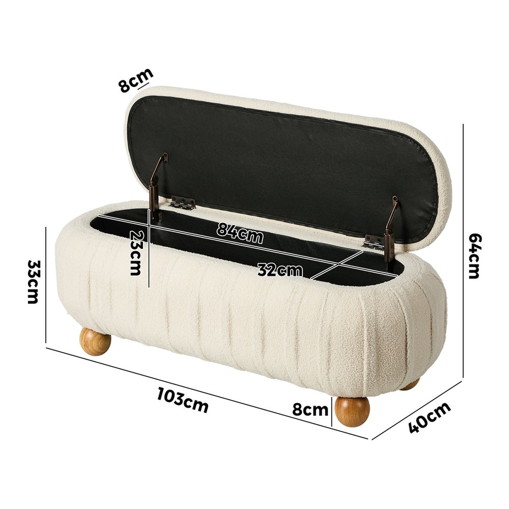 Boucle Storage Ottoman Oval Bench Beige | Simpledeals