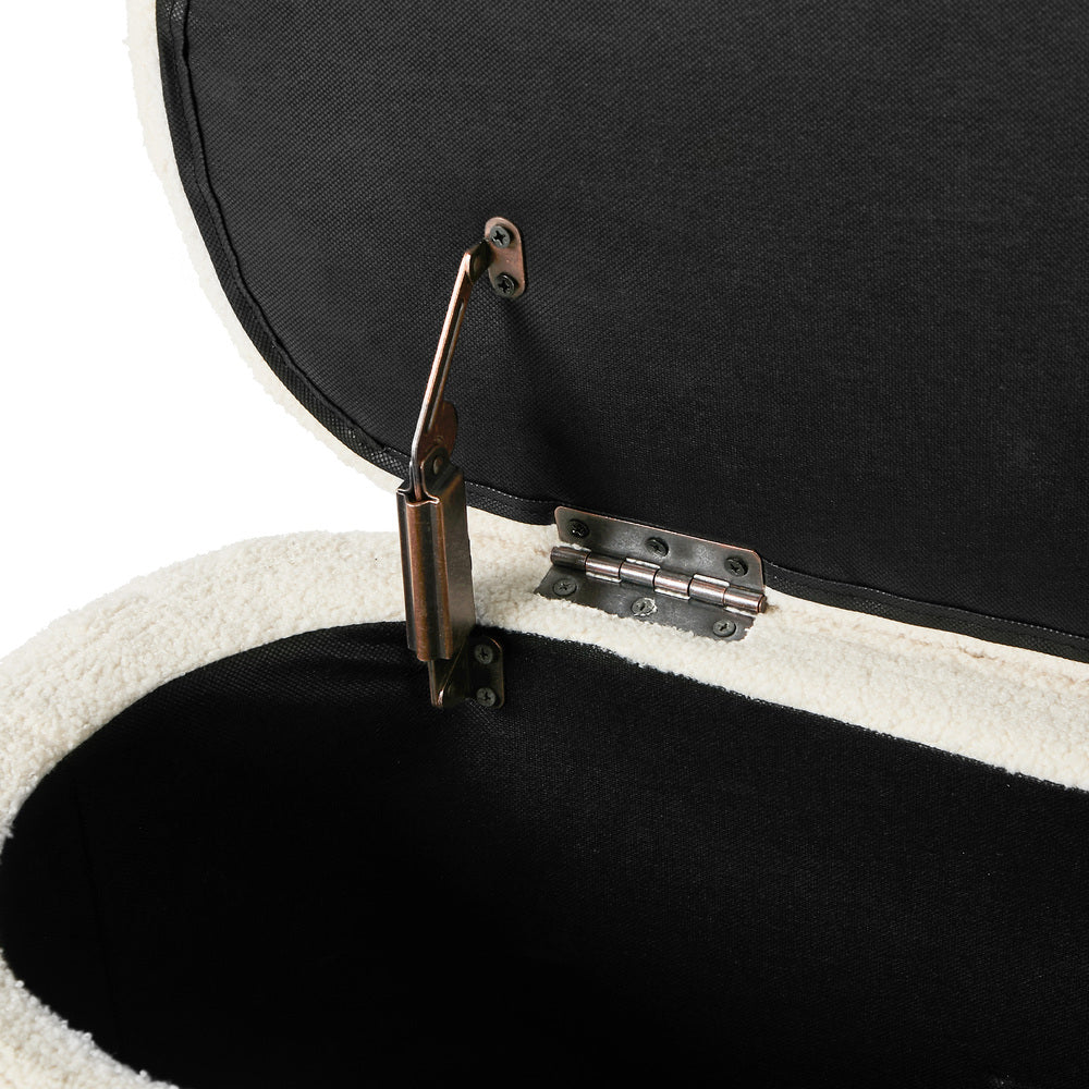 Boucle Storage Ottoman Oval Bench Beige | Simpledeals