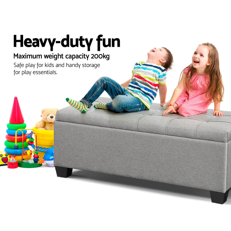 Storage Ottoman Blanket Box 97cm Button Linen Grey | 97Cm