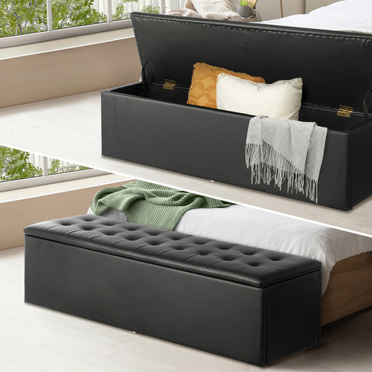 Versatile Black Storage Ottoman: Blanket Box, XL Foot