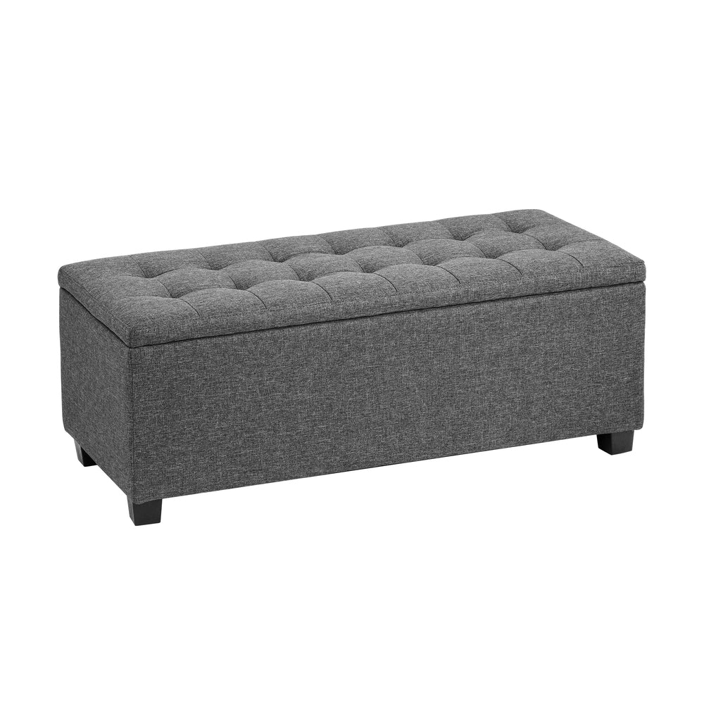Ottoman Foot Stool: Spacious Toy Chest with Stylish Faux Linen Design-Grey\Light Grey