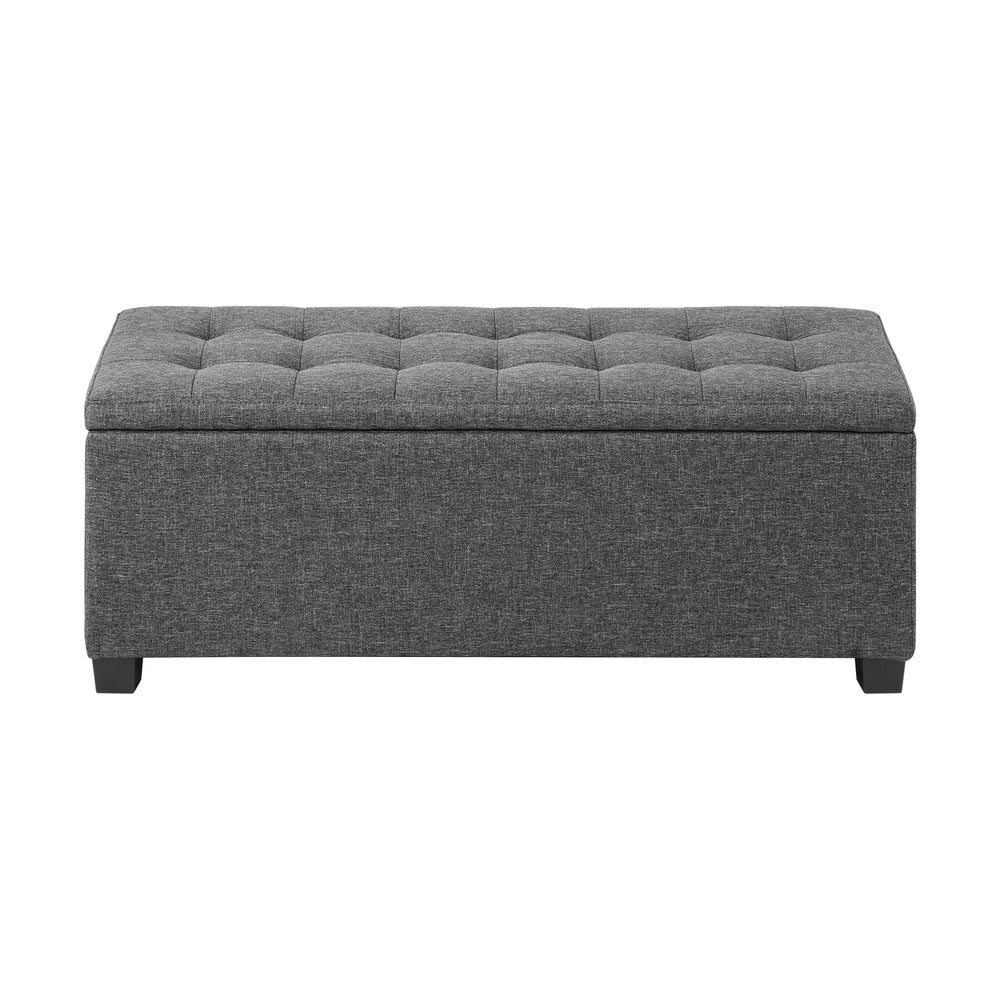 Ottoman Foot Stool: Spacious Toy Chest with Stylish Faux Linen Design-Grey\Light Grey