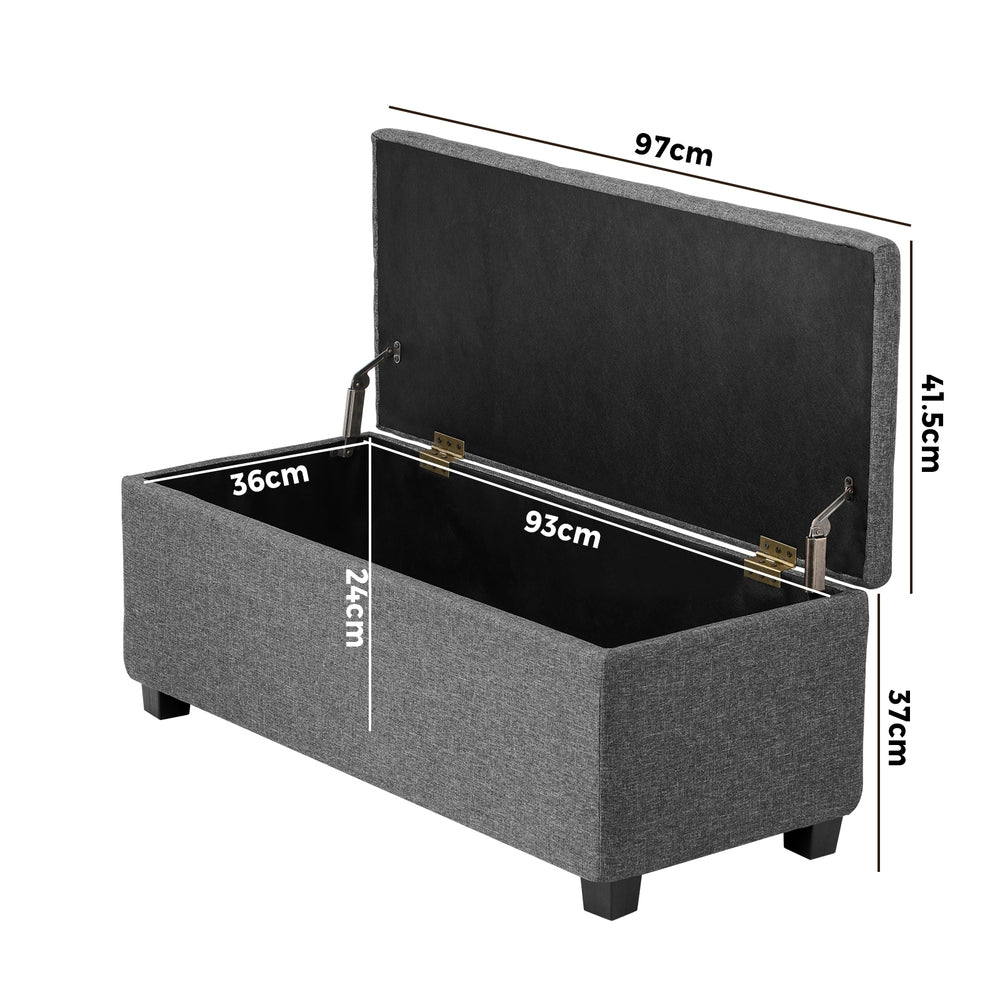 Ottoman Foot Stool: Spacious Toy Chest with Stylish Faux Linen Design-Grey\Light Grey