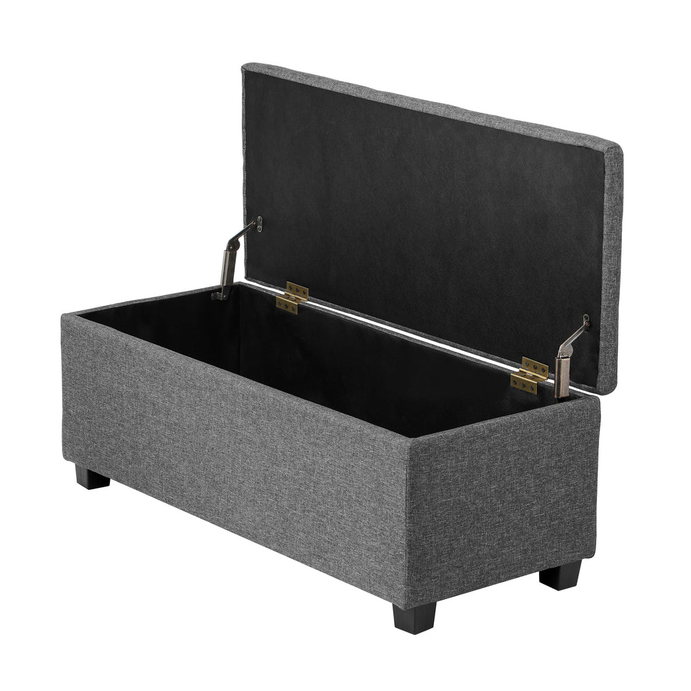 Ottoman Foot Stool: Spacious Toy Chest with Stylish Faux Linen Design-Grey\Light Grey
