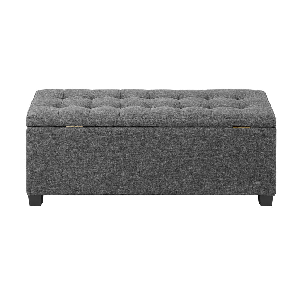 Ottoman Foot Stool: Spacious Toy Chest with Stylish Faux Linen Design-Grey\Light Grey