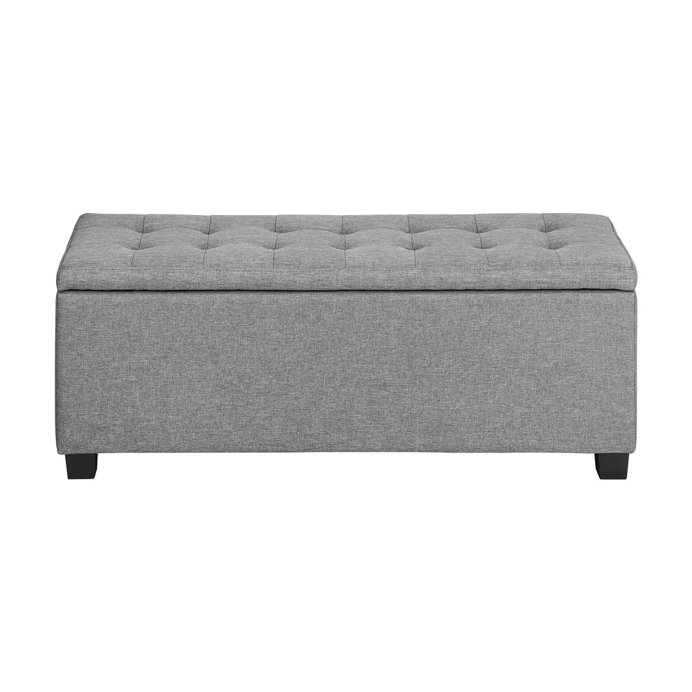 Ottoman Foot Stool: Spacious Toy Chest with Stylish Faux Linen Design-Grey\Light Grey