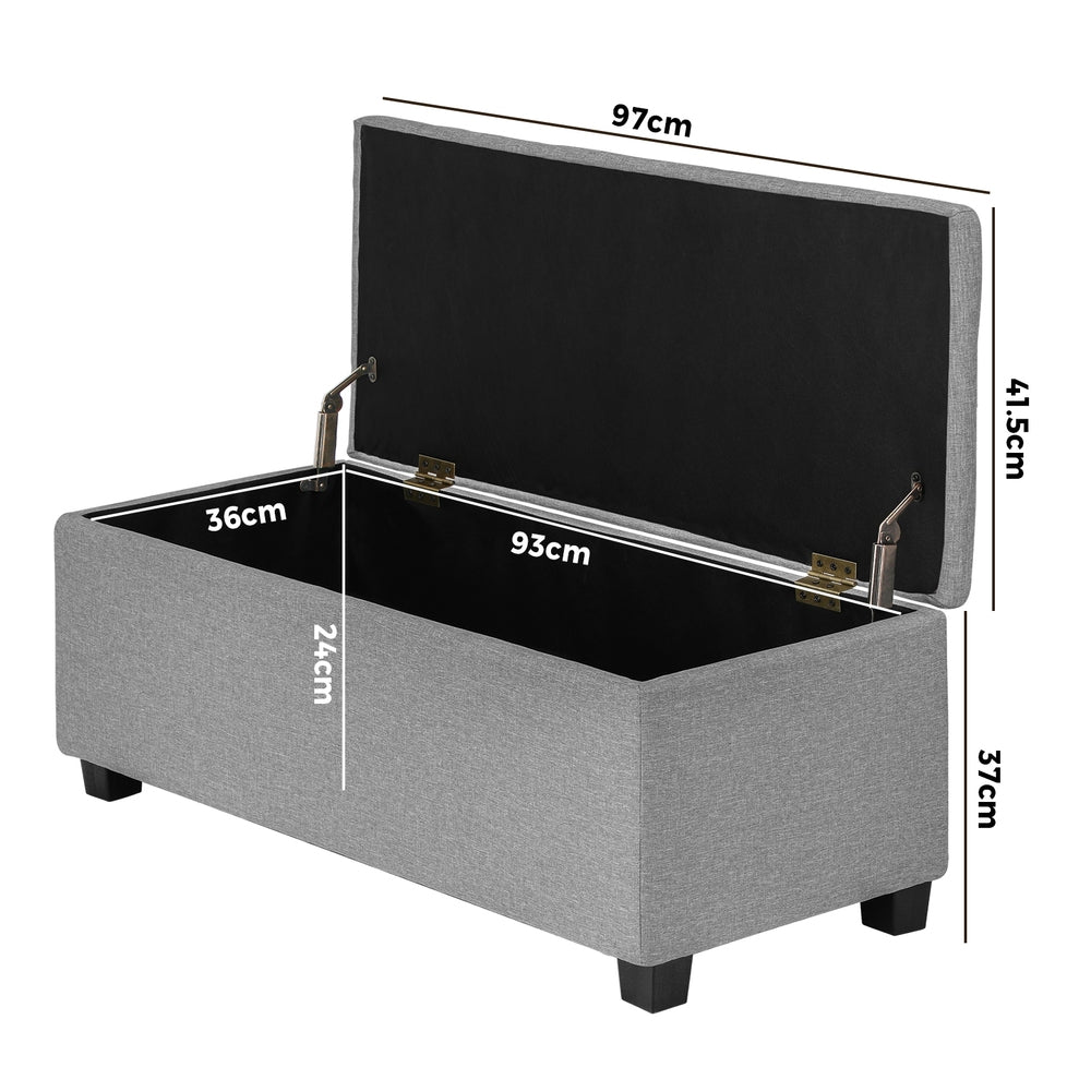 Ottoman Foot Stool: Spacious Toy Chest with Stylish Faux Linen Design-Grey\Light Grey