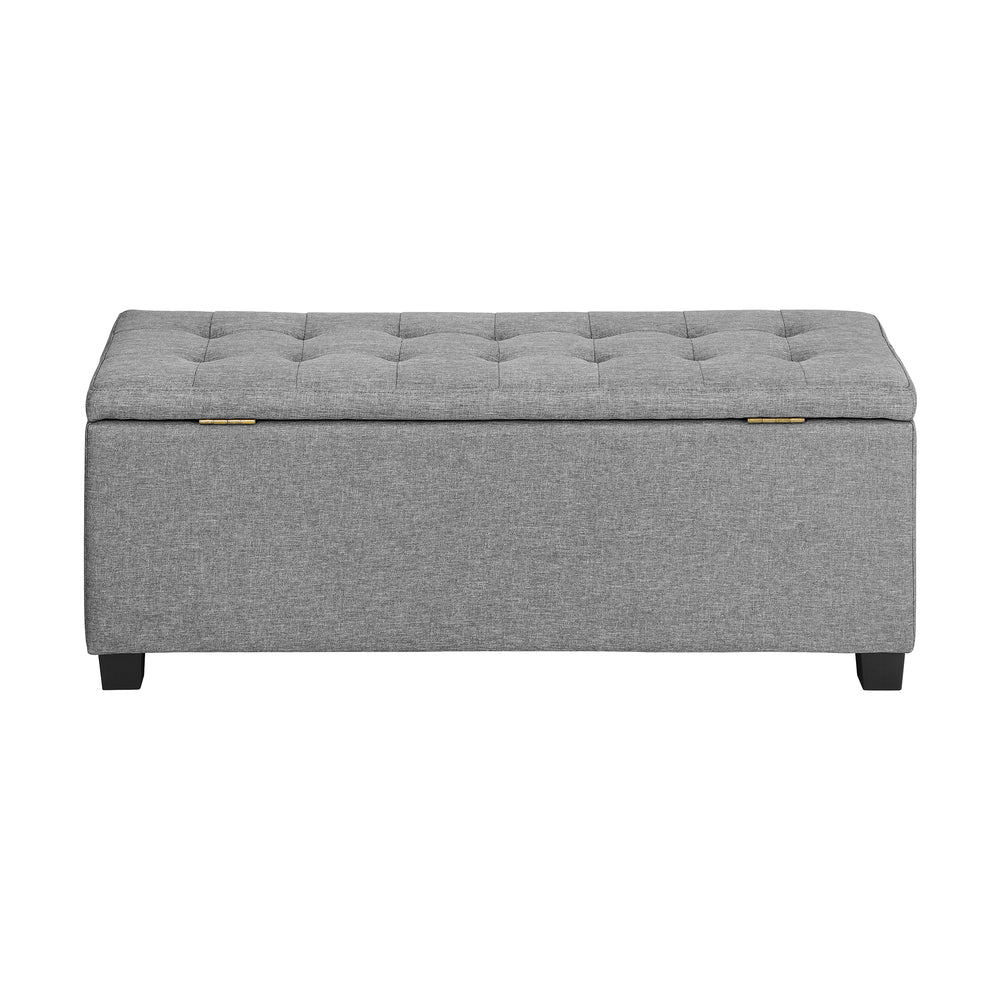 Ottoman Foot Stool: Spacious Toy Chest with Stylish Faux Linen Design-Grey\Light Grey