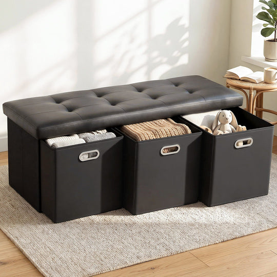 Storage Ottoman 3 Cube Drawers Footstool - Ottomans & Footstools