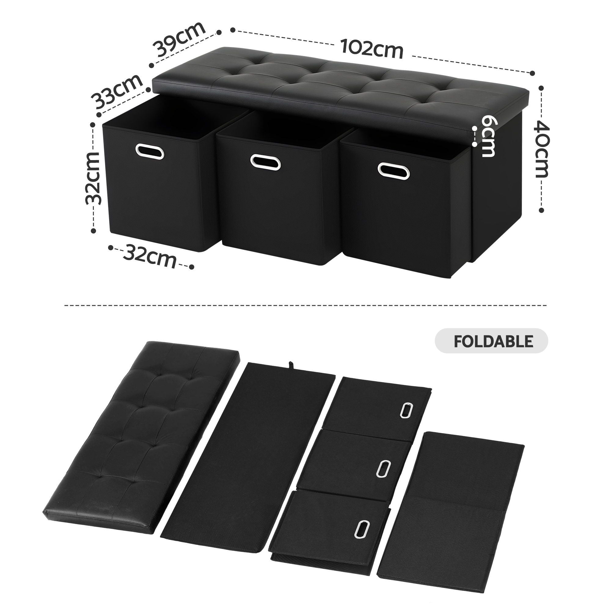 Storage Ottoman 3 Cube Drawers Footstool | Simpledeals