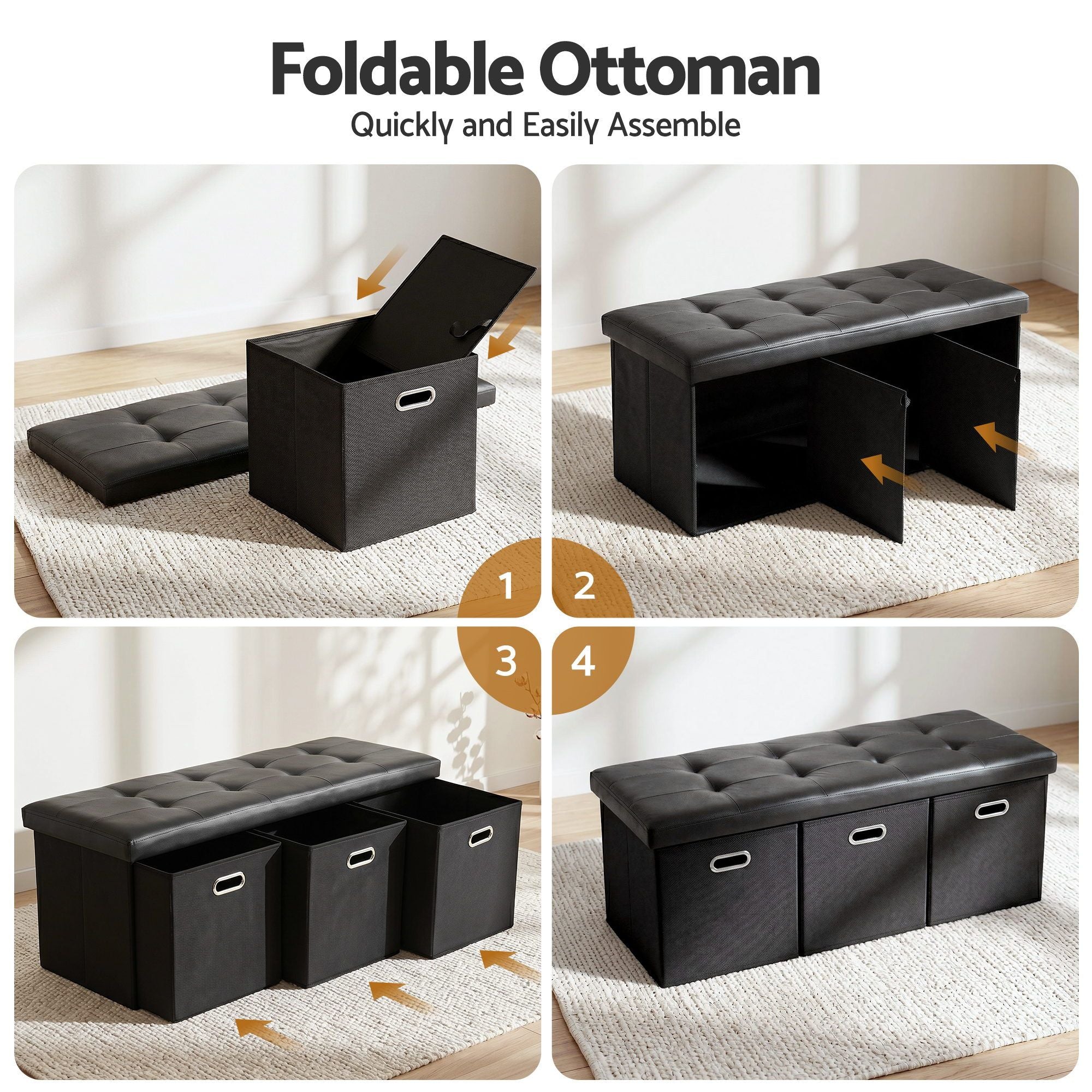 Storage Ottoman 3 Cube Drawers Footstool | Simpledeals